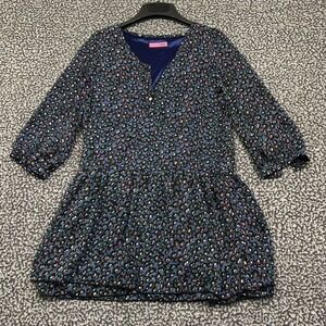 LDS Dress Women Small Blue Floral Print Long Sleeve Henley S